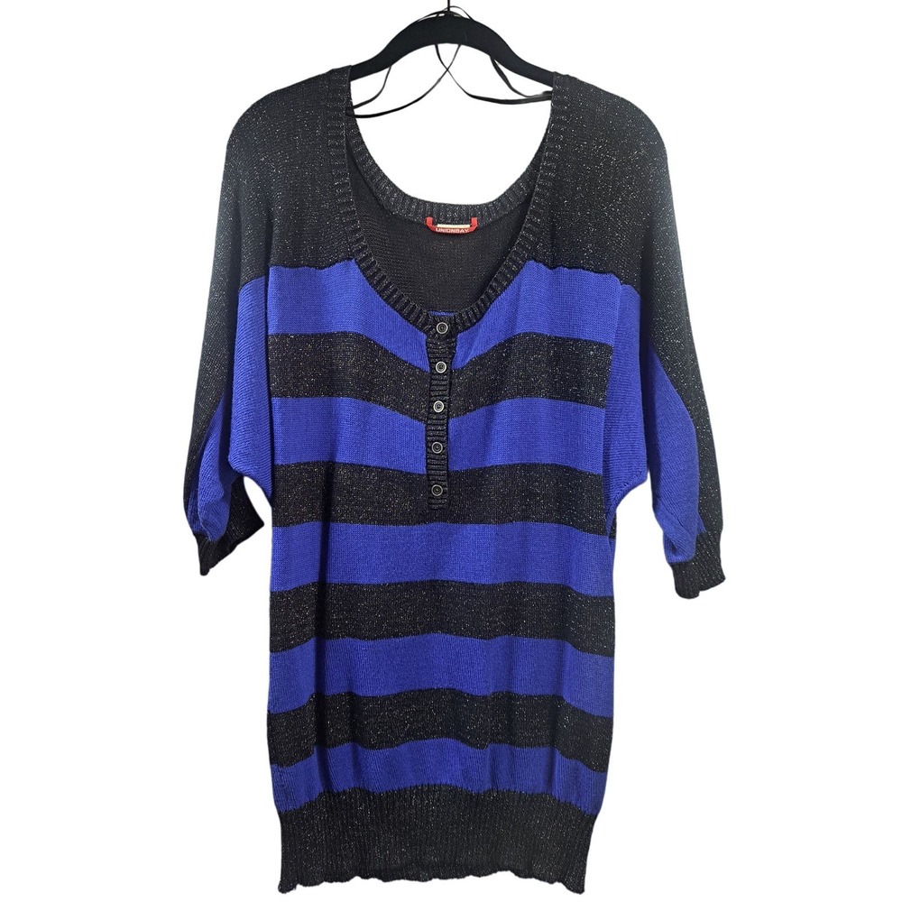 Union Bay Striped Sweater. Black and Royal Blue with 1/2 Sleeve Acrylic Blend